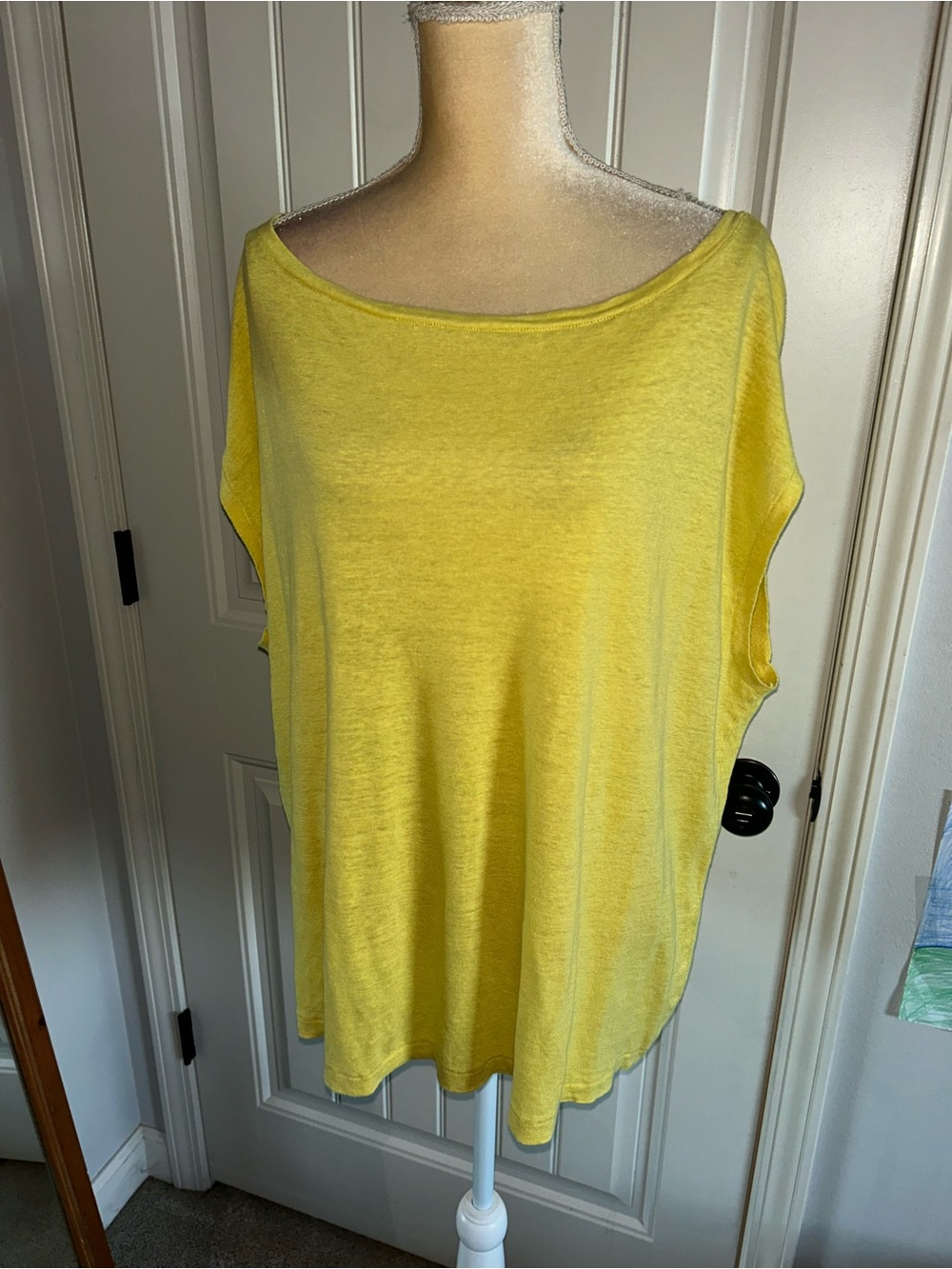 NEW Eileen Fisher Yellow 100% LinenBoatneck Dolman Sleeve Top Sz XL